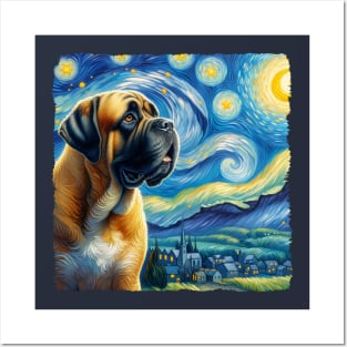 Starry Mastiff Dog Portrait - Pet Portrait Posters and Art